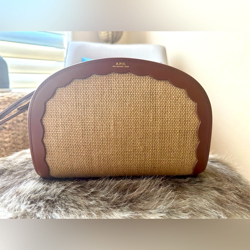 APC Jute Demi Lune Leather Trim Crossbody Bag